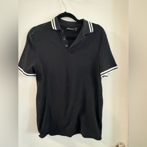 ASOS Design Polo Shirt Mens Small Short Sleeve Black white stripped NWOT - Picture 1 of 6
